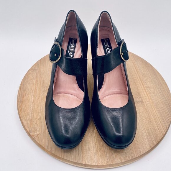 BeautiFeel Heels Womens 9 40 Black Leather Mary Jane Pumps Comfort - Picture 3 of 12